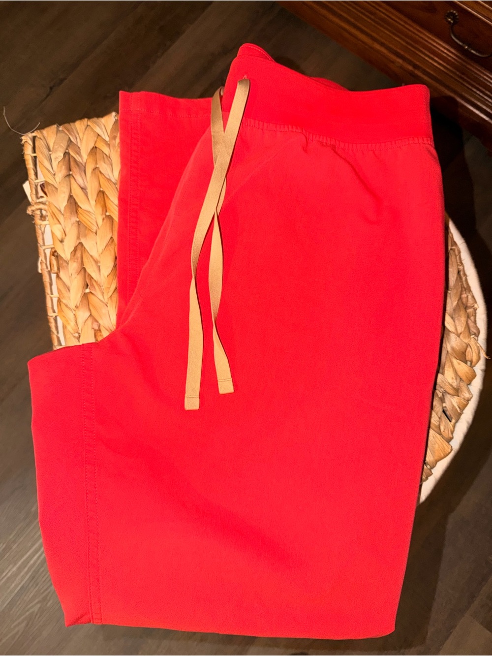 Figs Red Women's Scrub Pants with Tan Drawstring